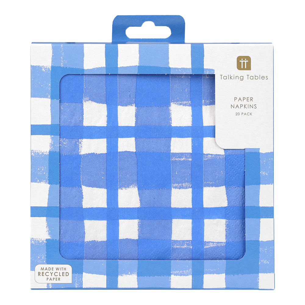 Blue &amp; White Check Paper Napkins