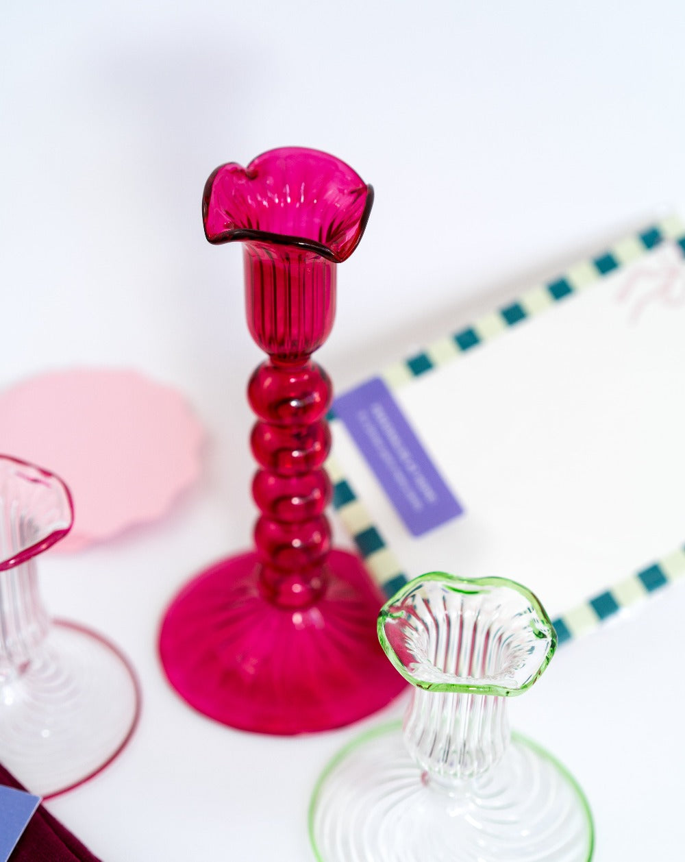 Hot Pink Glass Candle Holder