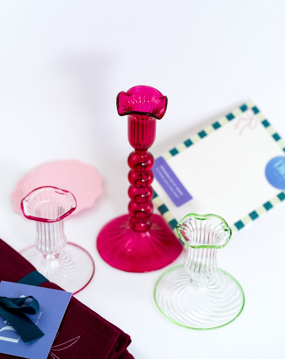 Contrast Pink Rim Glass Candle Holder