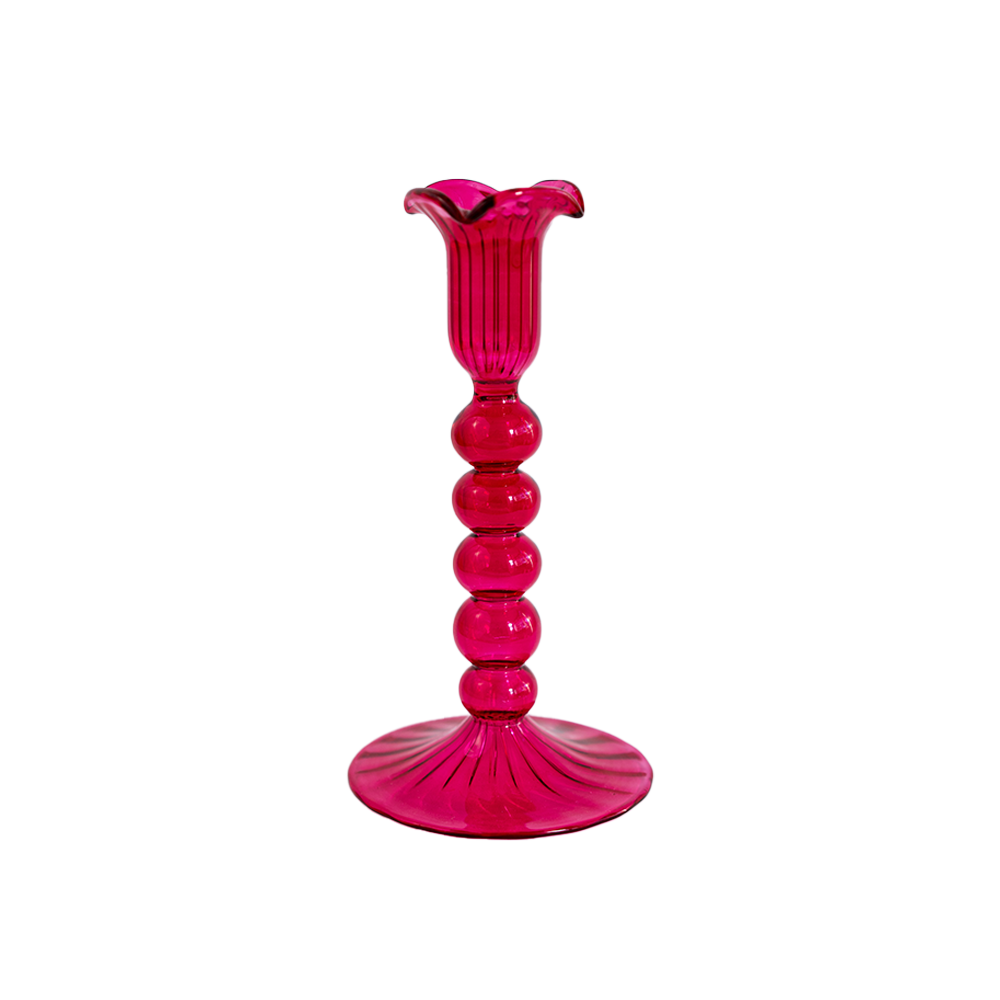 Hot Pink Glass Candle Holder