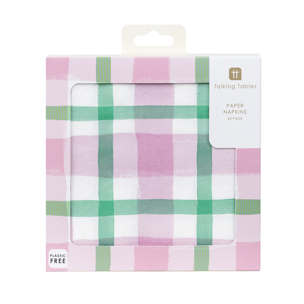 Mellow Lilac &amp; Green Gingham Paper Napkins