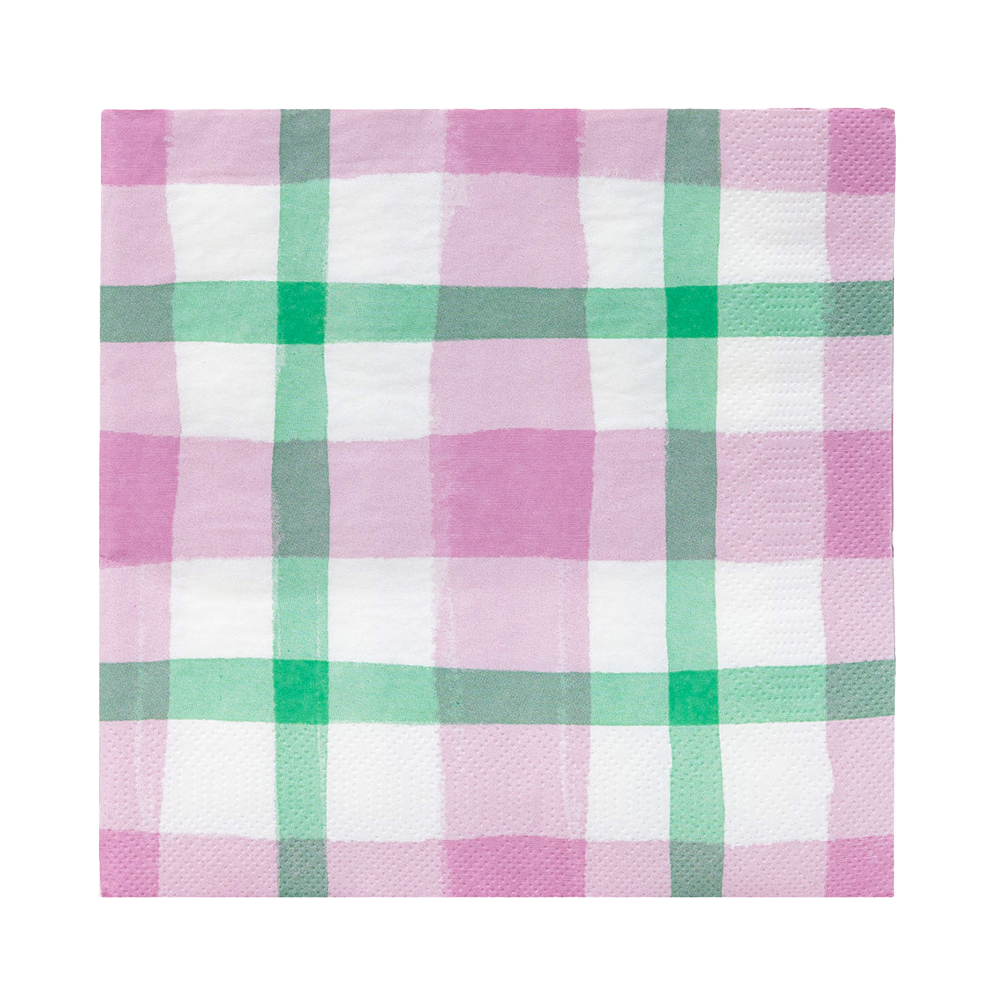 Mellow Lilac &amp; Green Gingham Paper Napkins