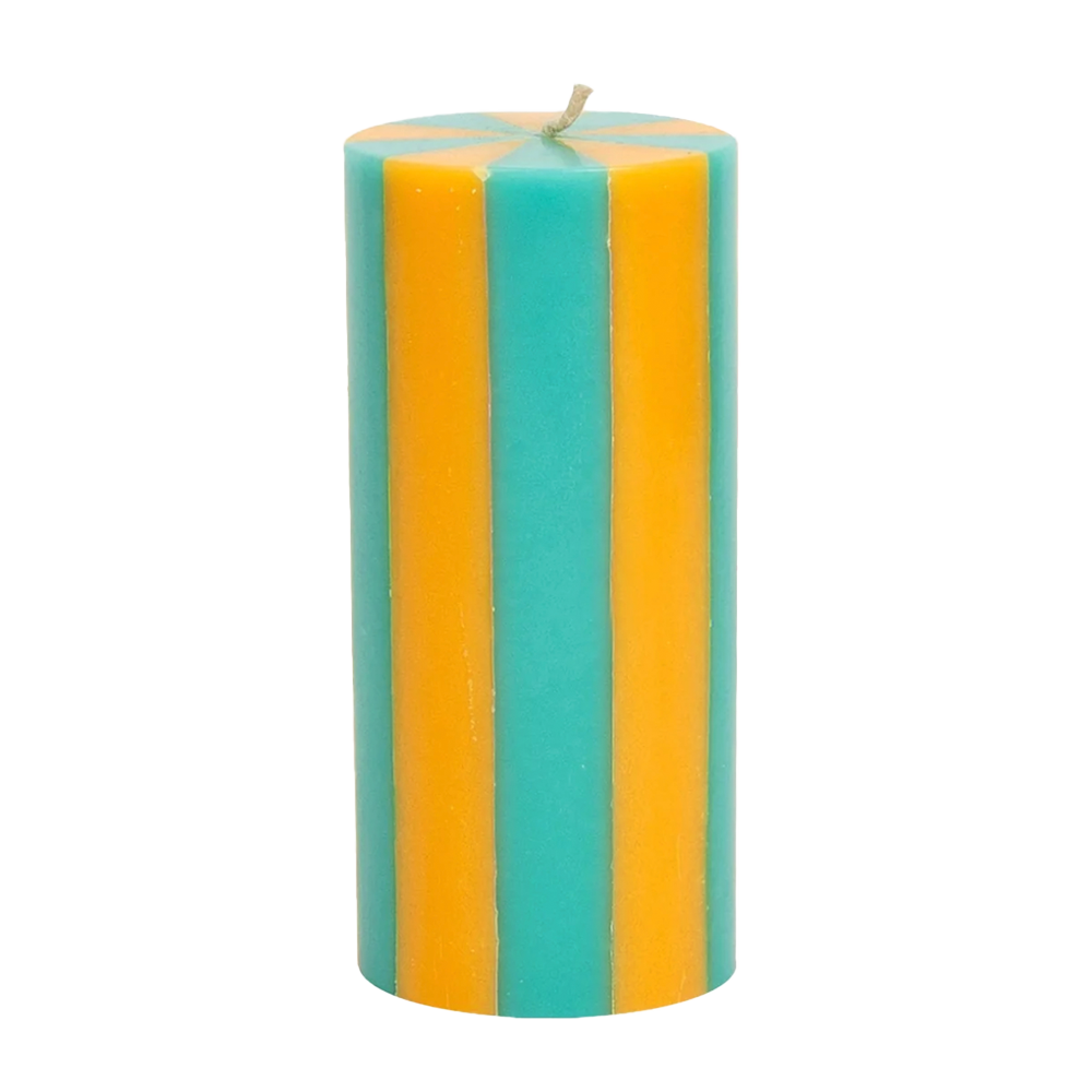 Stripe Pillar Candle M: Gold Ore / Teal Fade