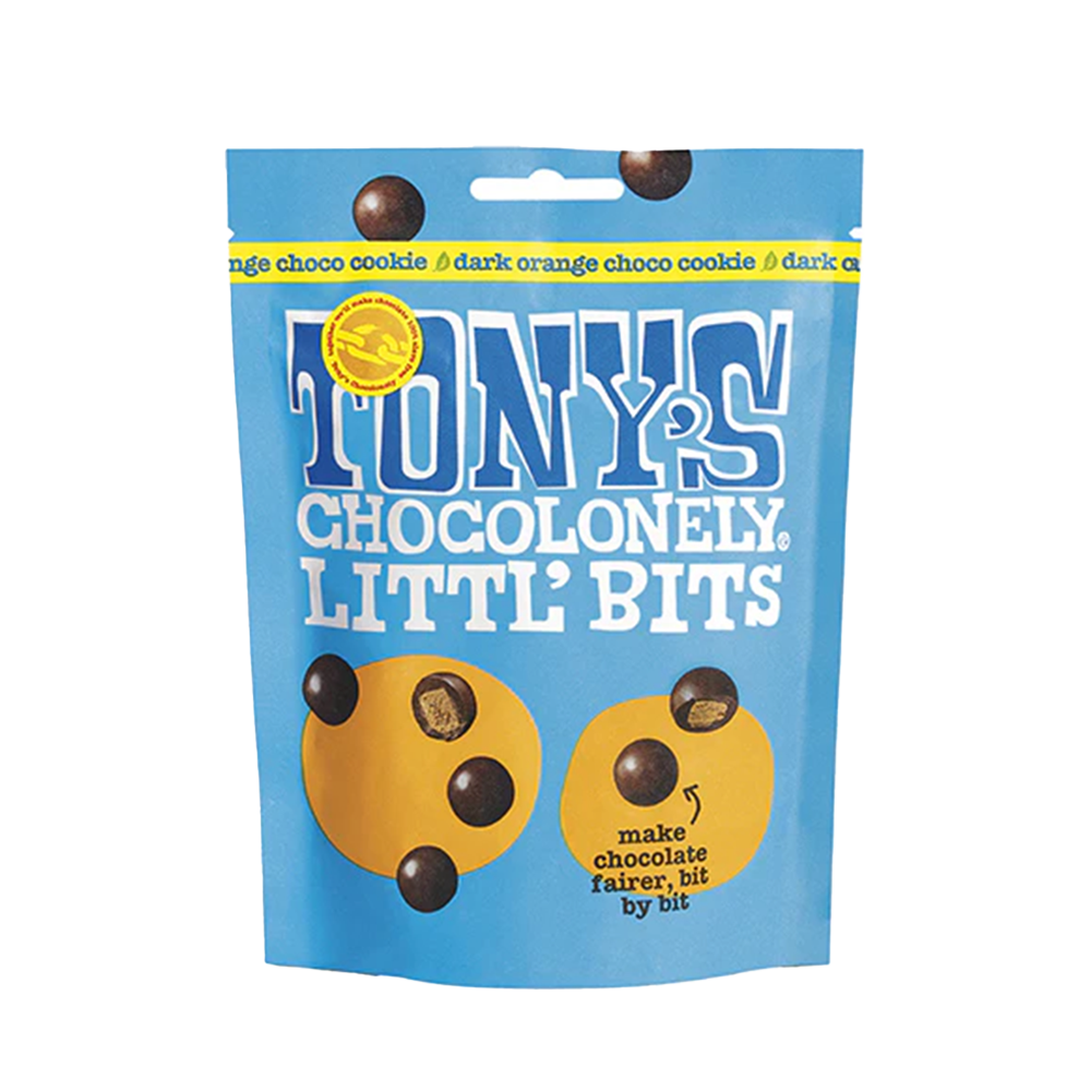 Tony&#39;s Chocolonely Littl&#39; Bits Dark Orange Choco cookie 100g