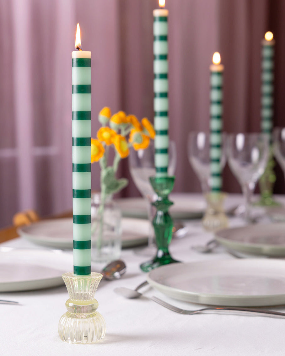 Green Stripe Straight Dinner Candle