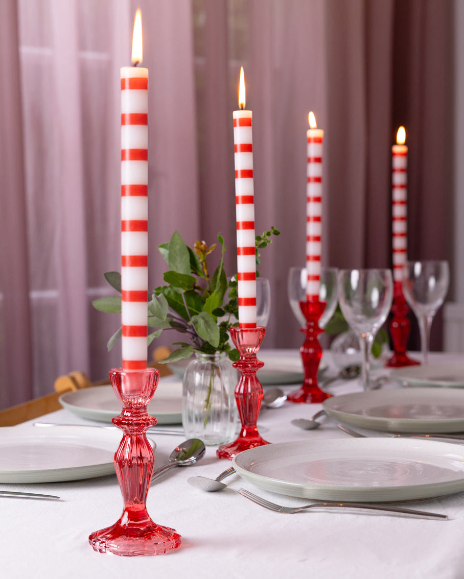Red & White Stripe Straight Dinner Candle