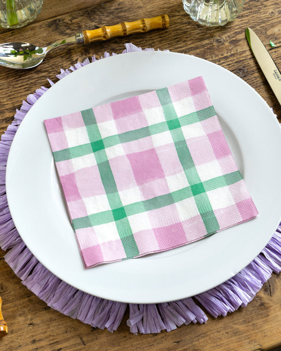 Mellow Lilac &amp; Green Gingham Paper Napkins