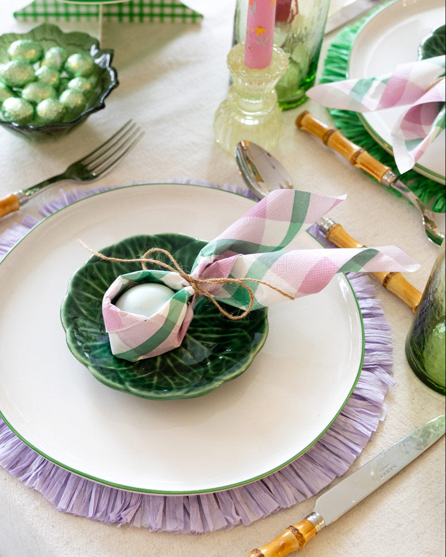 Mellow Lilac &amp; Green Gingham Paper Napkins