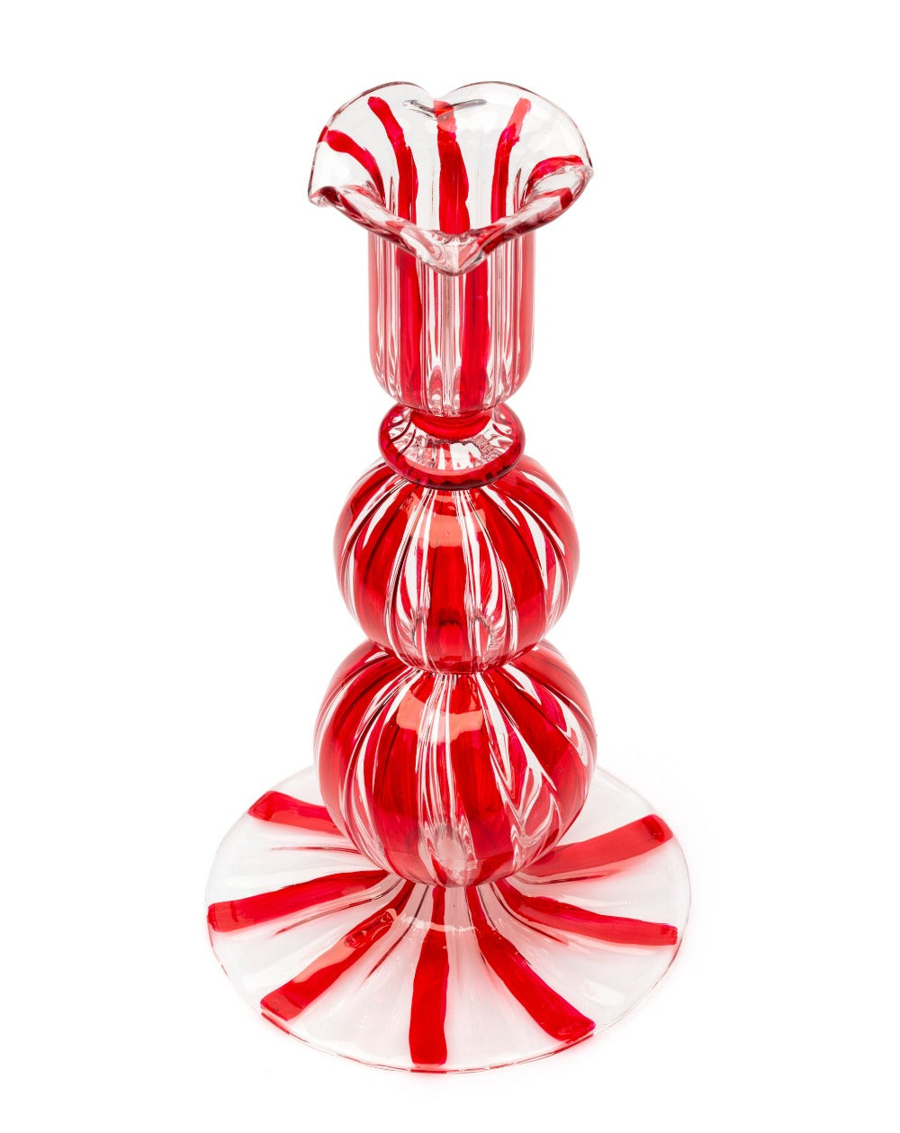 Red Candy Stripe Glass Candle Holder