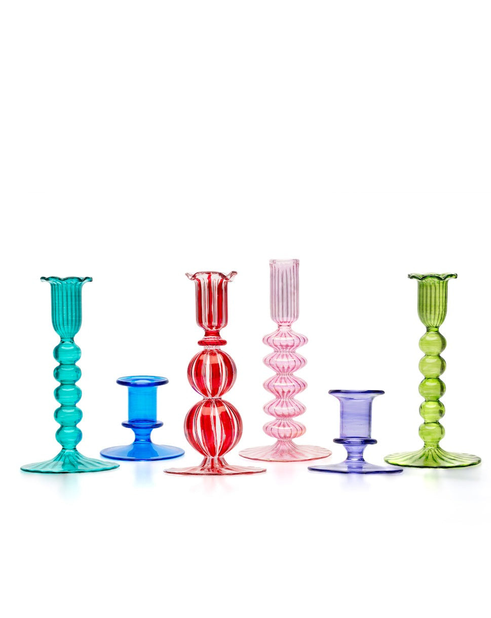 Red Candy Stripe Glass Candle Holder