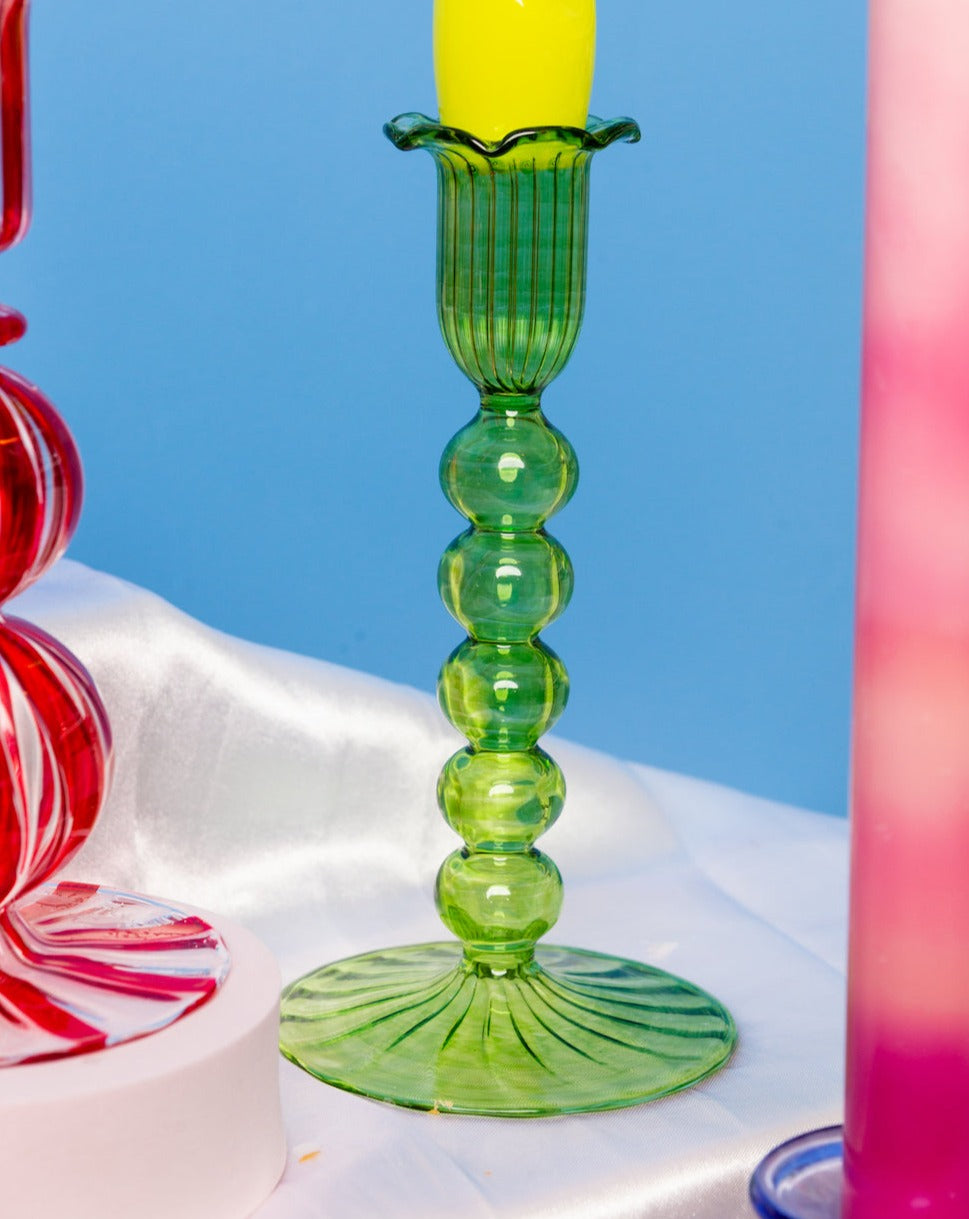 Lime Green Glass Candle Holder