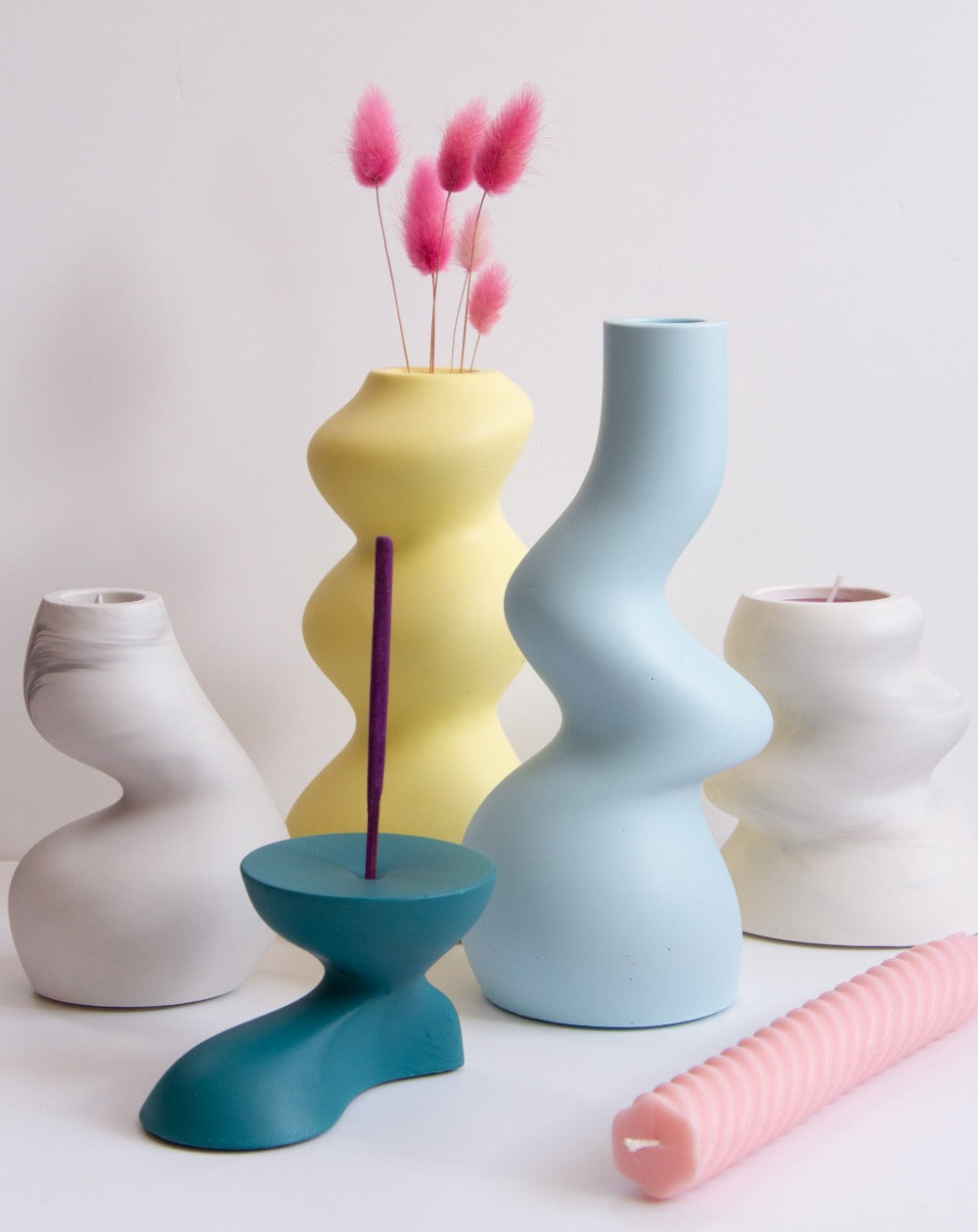 Tall Gravity Sculptural Candle Holder - Baby Blue