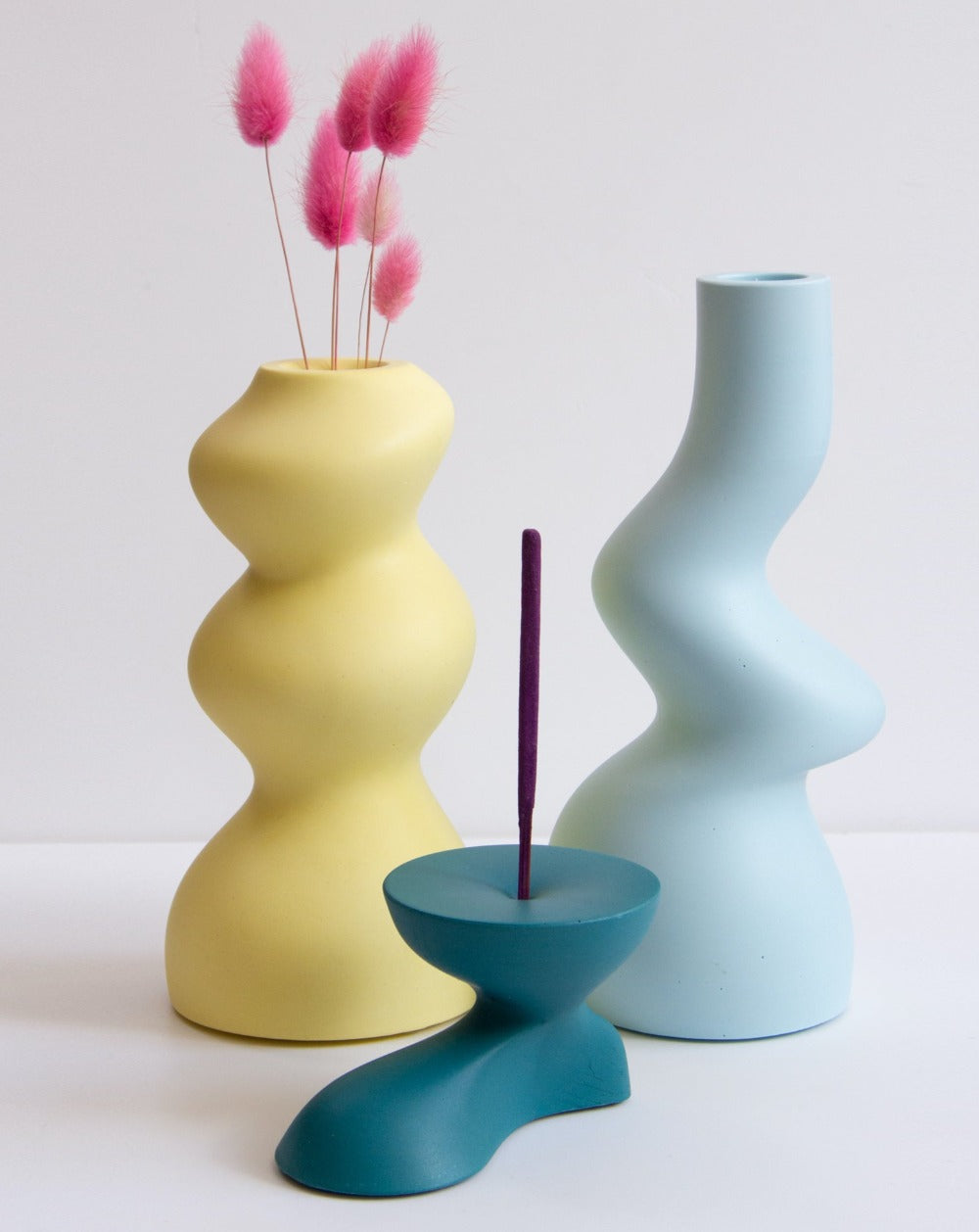 Tall Gravity Sculptural Candle Holder - Baby Blue