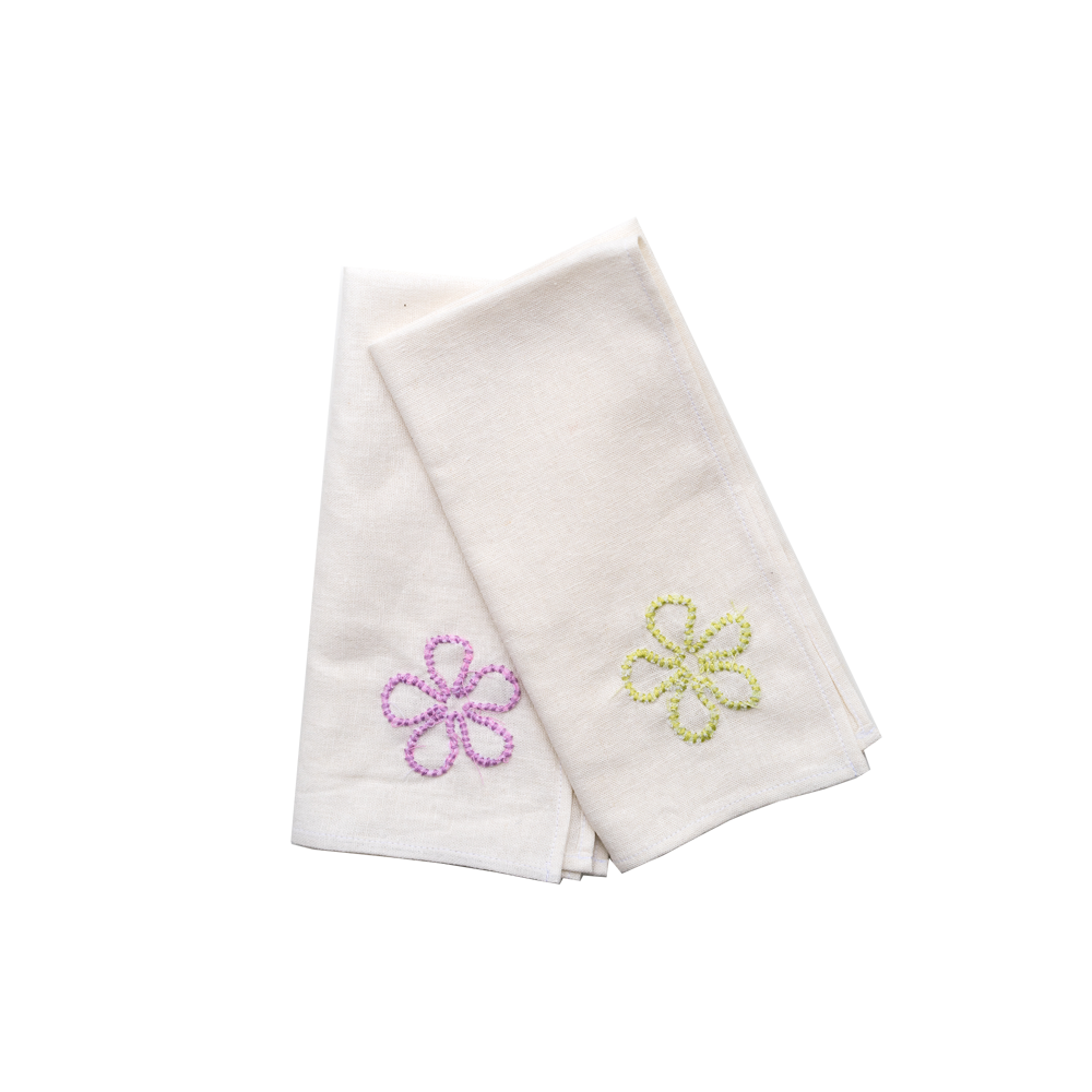 Lydia Bolton Flower Embroidered Linen Napkin Pair