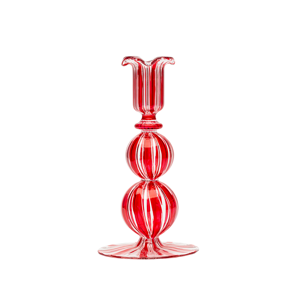 Red Candy Stripe Glass Candle Holder